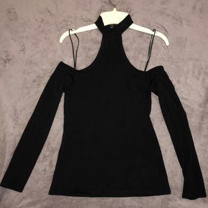 Black turtle neck, off-shoulder shirt from Express
